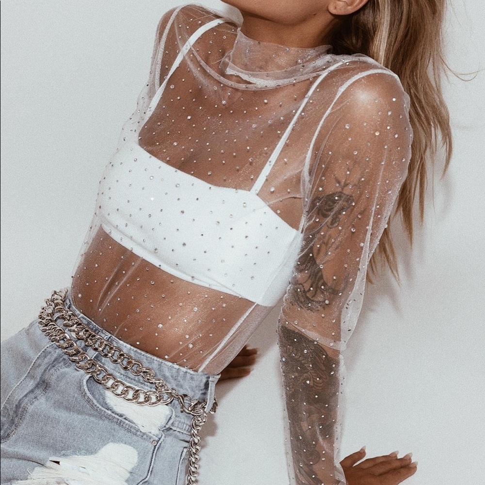 Princess Polly Mesh Sparkle Top US 2 NWT